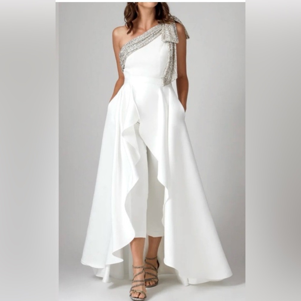 NWT - JAYGODFREY White and Silver One-Shoulder Jumpsuit